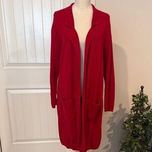 Chico's Long Collared Mabel Cardigan Renaissance Red